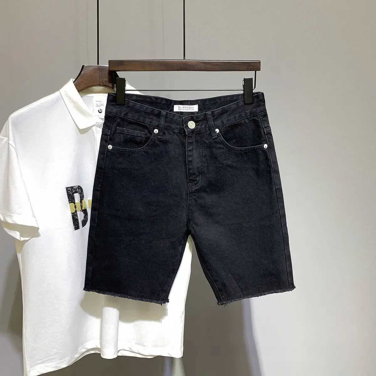 Skinny Black Man Denim Shorts Cargo Slim Short Jeans Pants For Men Harajuku Xl With Premium Summer Luxury Distressed JortsT250305