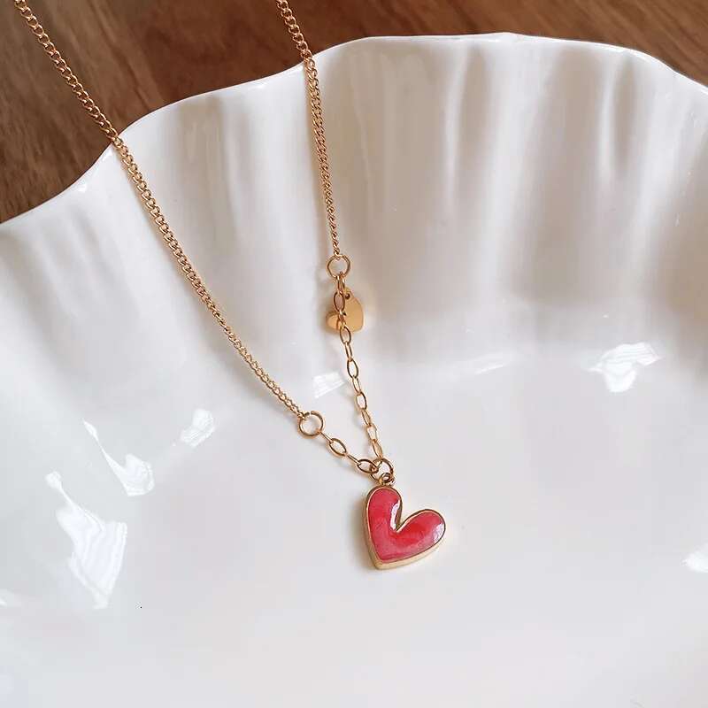 Stainless Steel Drip Oil Love for Women 2025 Korean Fashion Pendant Necklace Light Jewelry Girls Accessories