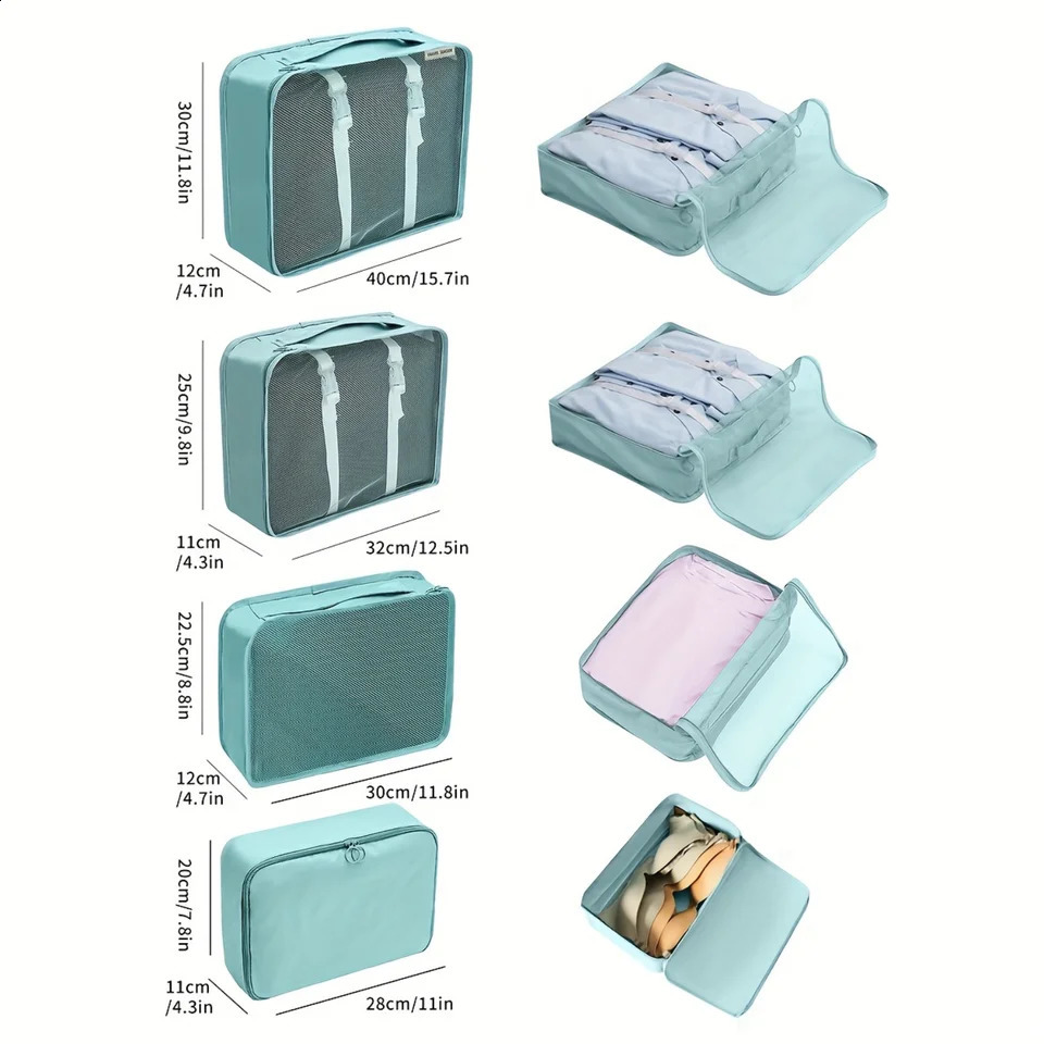 Ship from US 8 Pcs Solid Color Packing Cubes For Travel Luggage Organizers Toiletries Shoes Clothes Cosmetics Bags 250305FBB