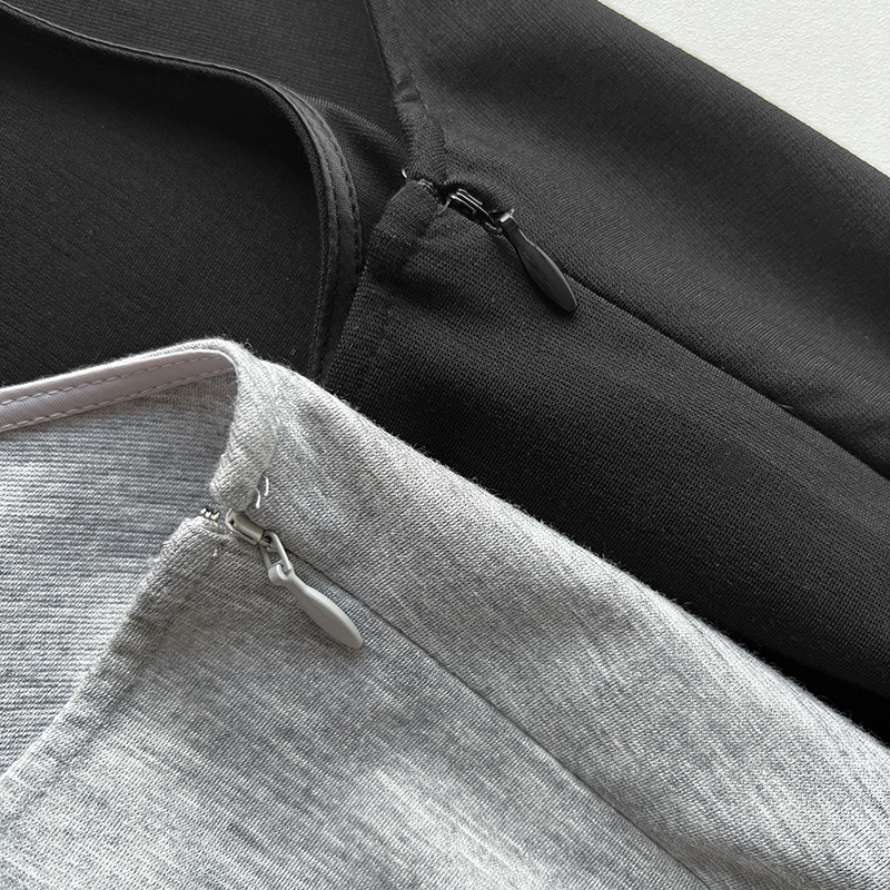 (272) Round neck twisted seam natural pleats waist temperament mid-length dress back slit thin long skirt