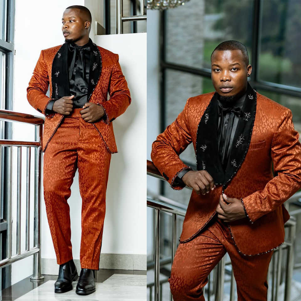 Brilliant Wedding Tuxedos Printing Appliques Men Suits Shawl Lapel 2 Piece Set Jacket Pants Groom Business Blazers Customized
