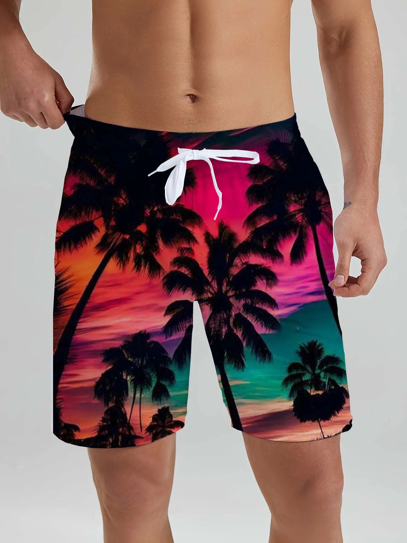 Hawaiian flamingo vacation beach shorts mens summer leisure street cocoa 3D printed board swimming trunks Z260313