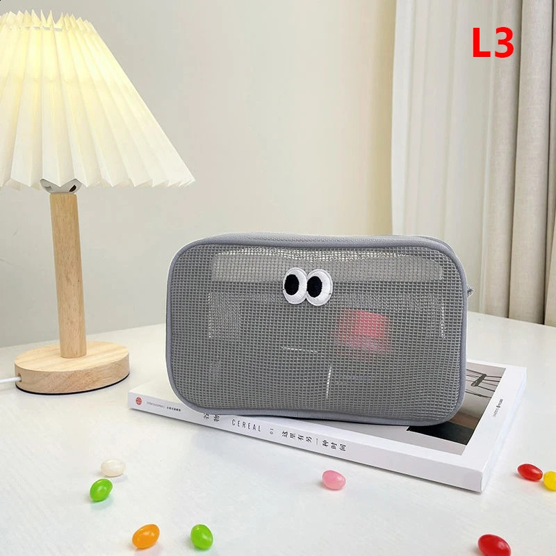 Ship from US Candy Color Mesh Cosmetic Bag Cute Big Eyes Make Up Case Makeup Pouch Portable Toiletry Storage 250305FBB