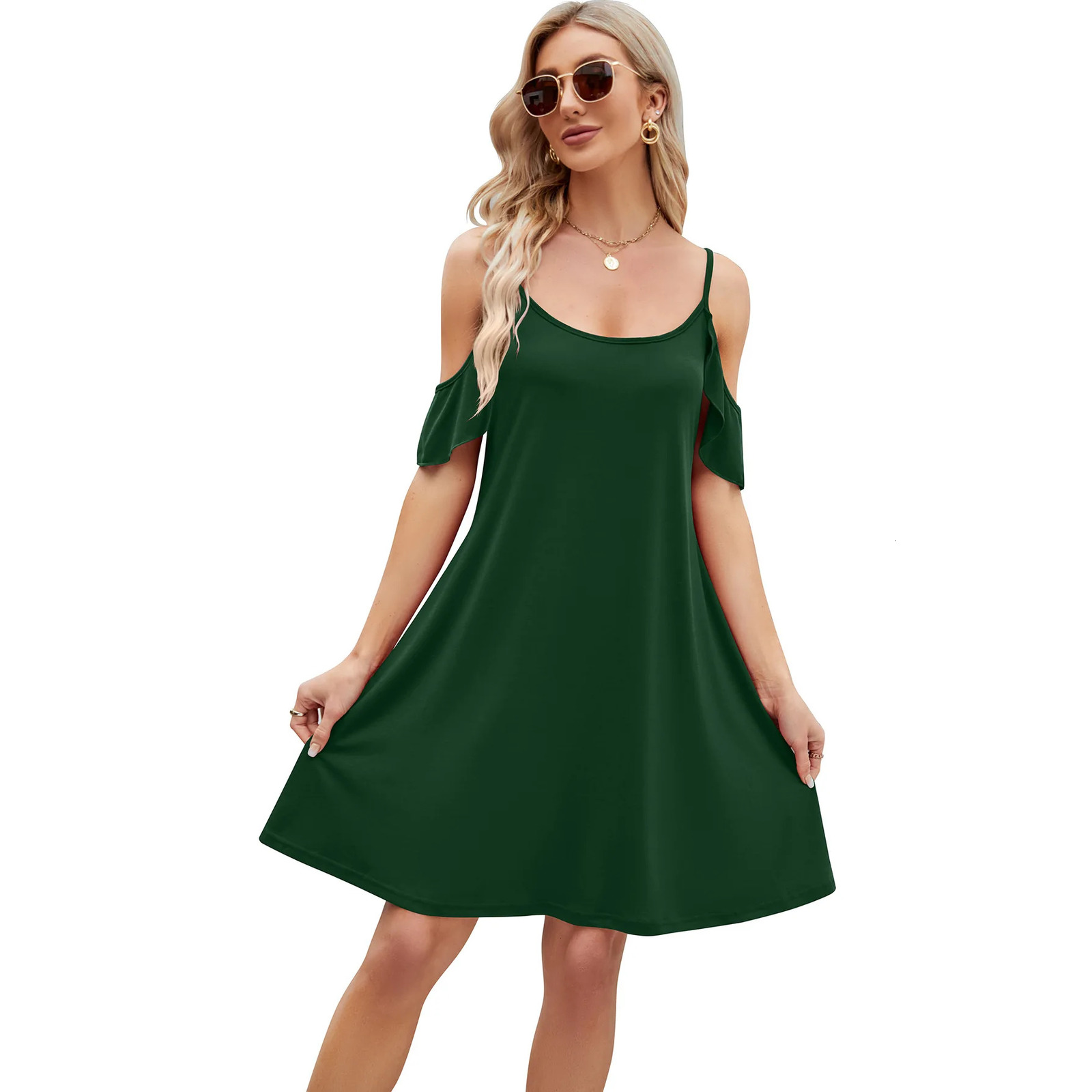 YJKDYK Womens Summer Sundresses Female Casual Camisole Vest Off Shoulder Ruffle Sleeves Dress Beach 250304
