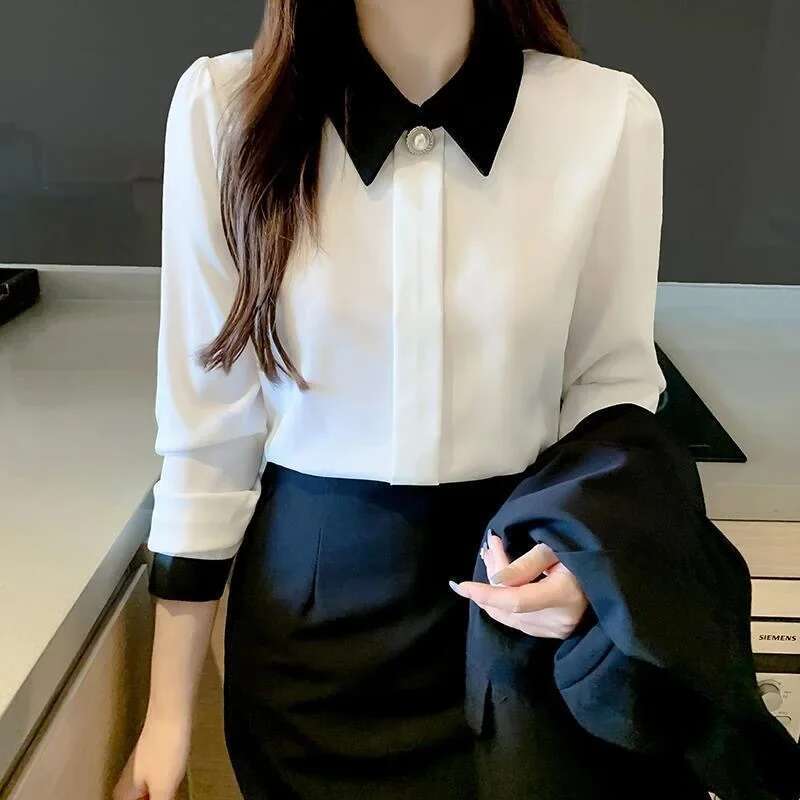 Women Spring Autumn Style Blouses Shirts Lady Casual Long Sleeve Turn-Down Collar Blusas Tops