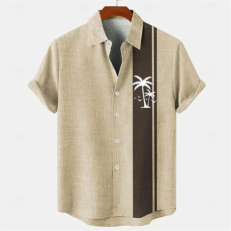 Mens fashionable casual shirt button linen blend comfortable daily top short sleeved beach summer 250227Z