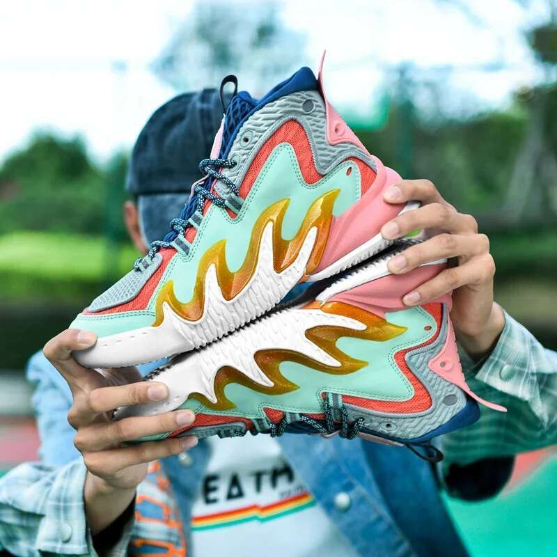 Top-quality Basketball Men Chinese Style Chunky Sneakers Outdoor High-top Sports Fashion Flame Design Walking Shoes free shipping shoes