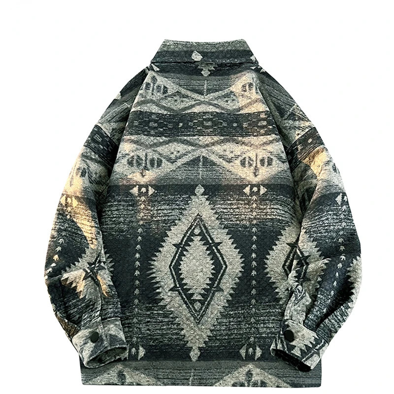 Mens Oversize Bomber Jacket Japanese Vintage Pattern Long Sleeve Colorblock Outerwear 250225
