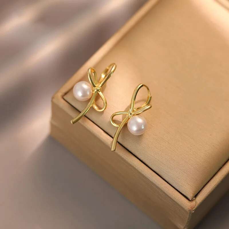 PANJBJ Sterg Sier Bow Knot Earring for Women Texture Tassels Sweet Romantic Korean Jewelry Gift Dropshipping