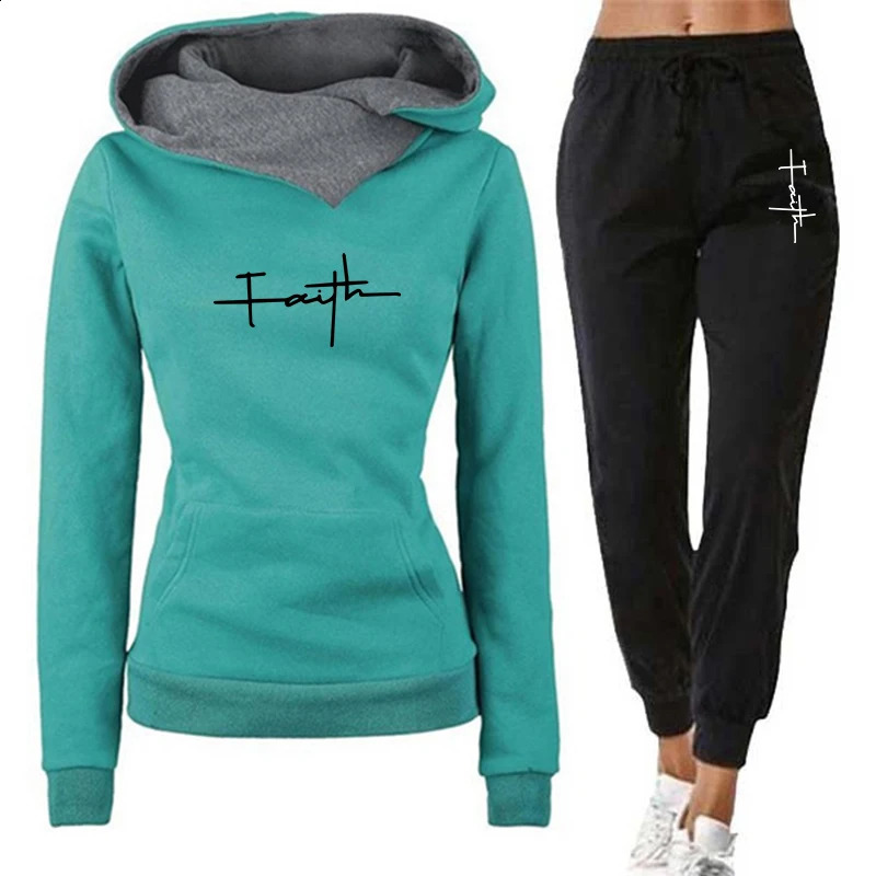 Womens casual hooded sweatshirt set womens jogging pants 2piece 250305