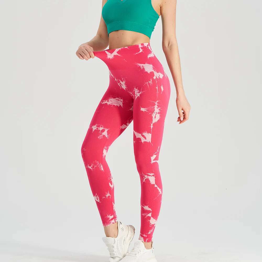 Seamless Tie Dye Bleach Sport Leggings Women Tummy Control Push Up Elastic Yoga Pants Fiess Gym Workout Tights Running Leggins KLMY