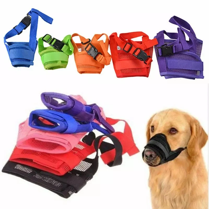 Pet Dog NO Bite Adjustable Mask Breathable Bark Bite Mesh Mouth Muzzle Grooming Anti Stop Chewing Anti Bark anti Bite S-XXL