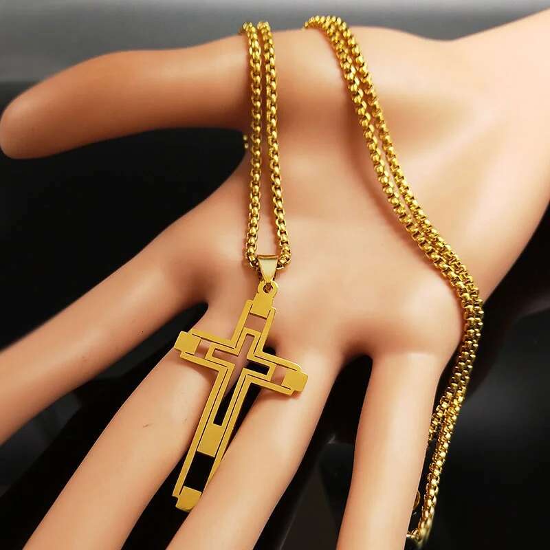 2025 New Cross Stainless Steel Choker Necklaces for Man Gold Color Men's Chain Alloy Necklace Fashion Jewelry Corrente Mascua