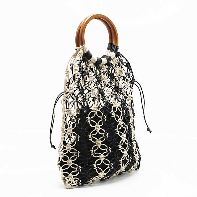 New Round Handle Straw Woven Bag, Black Camel Colored Beach Bag, Woven Bag 250315