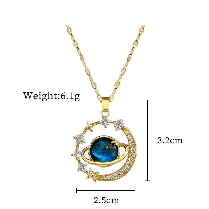 Light Titanium Steel Star Series Necklace for Women Gold Color Planet Moon Astronaut Pendant Necklaces Jewelry Gifts