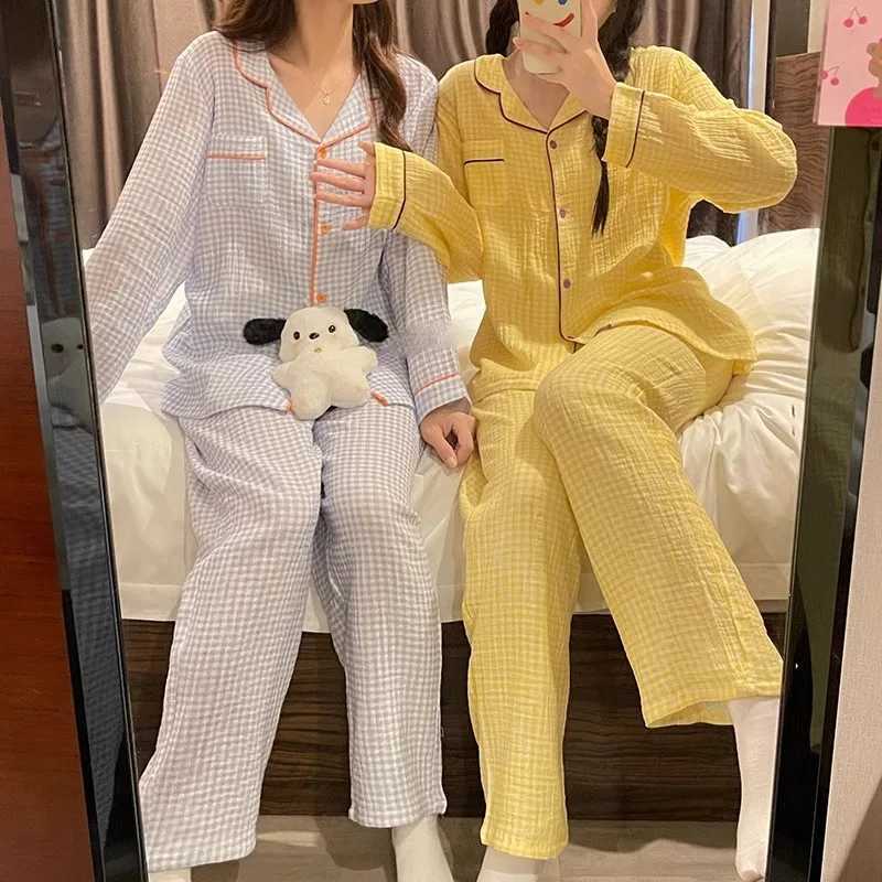 Spring and Autumn New Ladies Pajamas Homewear Set Girlfriends Pajamas Female Ins Plaid Couple Models Simple Pajamas Homewear SetT250305