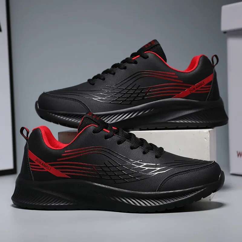 Running Men Big Size Casual Outdoor Flat Comfortable Walking Leather Tennis Shoes Lace-up Cheap Sneakers Man