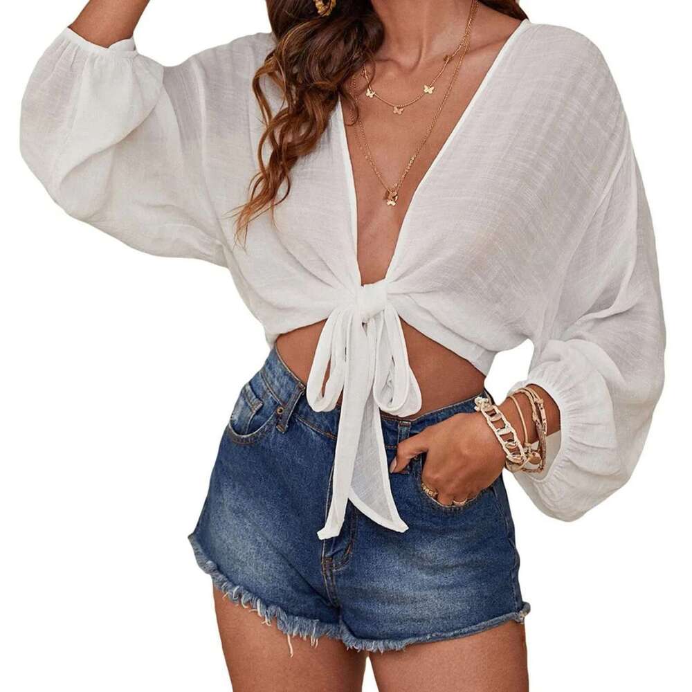 Women's New Cover-Ups Cotton Beach Shirt Summer Tops Casual Midi Dresses Fashion Solid Loose Tunics Female Swimwear Km-Ly