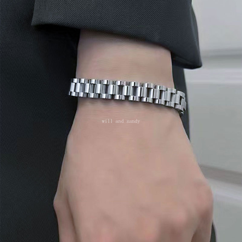 18k Gold Watch Belt Style Bracelet Non Tarnish Stainless Steel Wristband Banlge Cuff Woman Men Fine Jewelry
