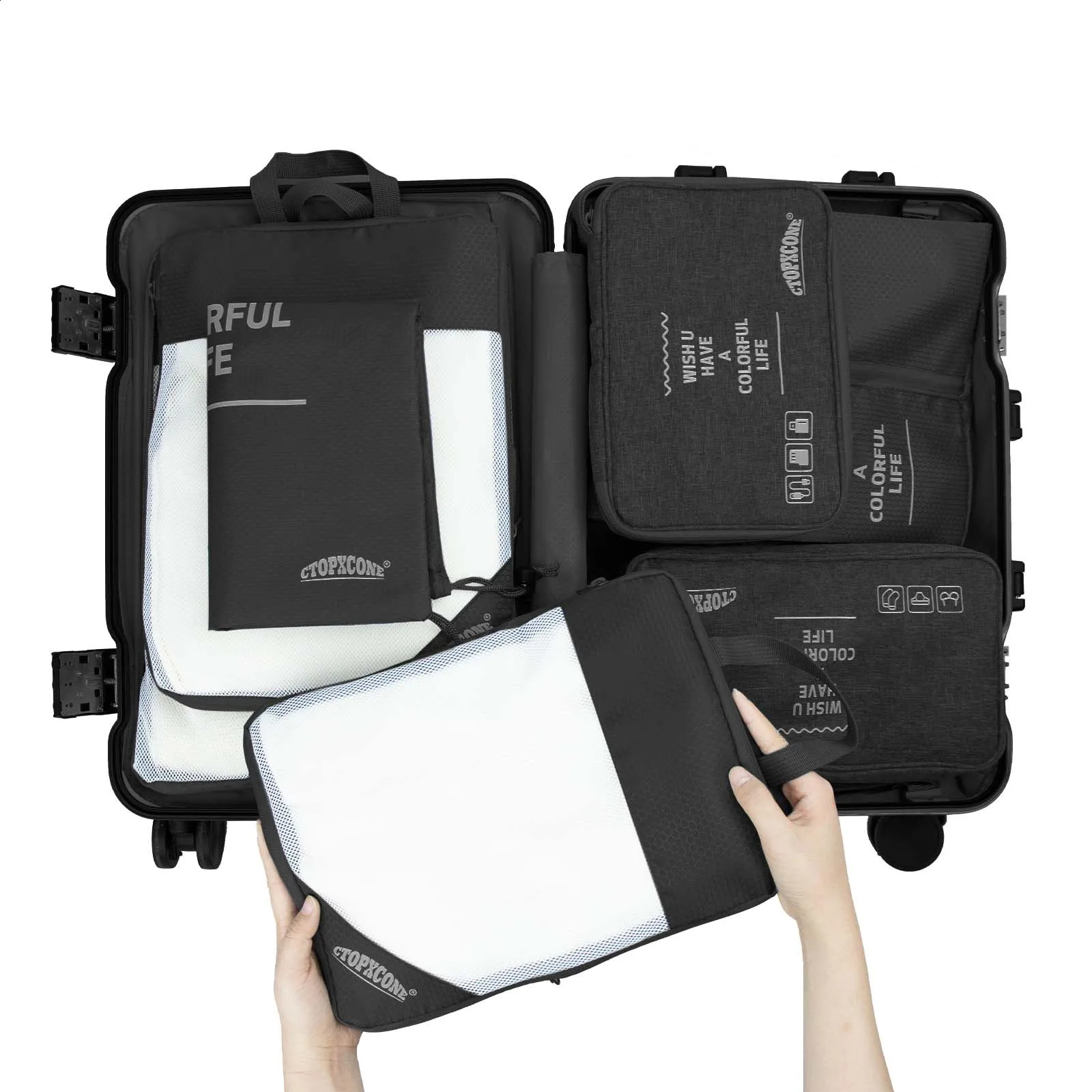 Ship from US 7 Set Compression Packing Cubes for Suitcases Travel Luggage Organizers with Organizer Bag 250305FBB