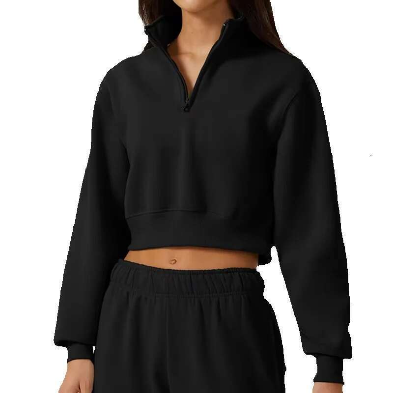 Custom Women Half Zip Crop Sweatshirt Casual Hoodie High Neck Long Sleeve Pullover Y2k Teen Athletic Workout Outfits Cropped Top