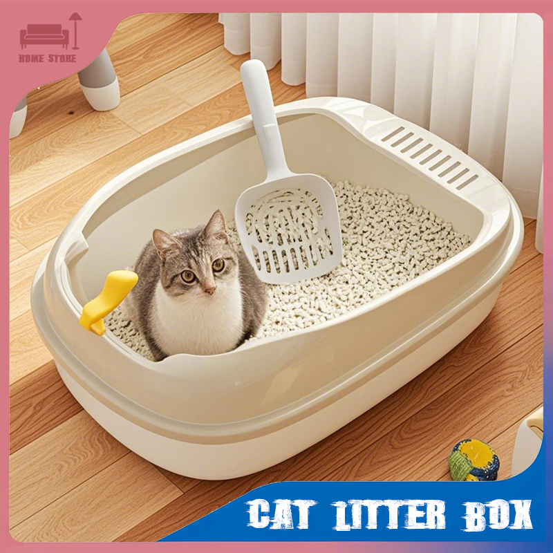 Cat Litter Box Cat Toilet Large Capacity Kitty Sandbox Cats Bathroom Semi Closed Cleaning Basin Splashproof Cats Tray Pet Supply