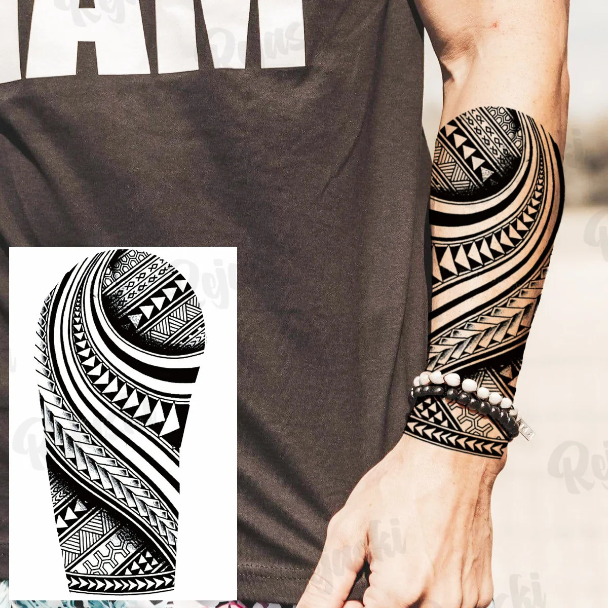 Large temporary tattoos for men real Maori tribal stickers arm waterproof DIY 250219