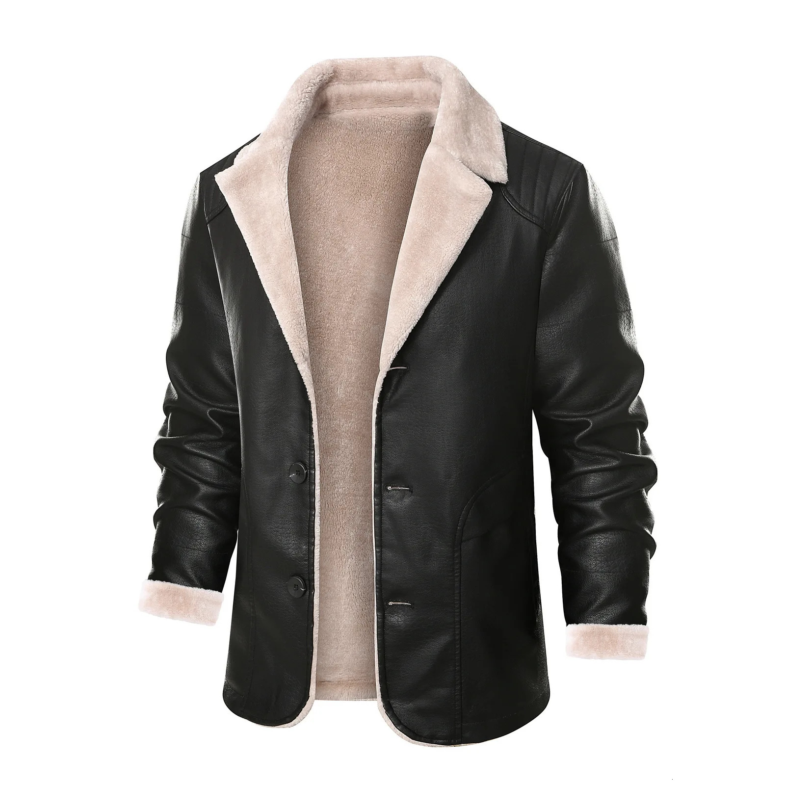 2024 Mens Leather Jacket Men Fashion Warm Winter Coat Pu Lapel Casual Plush Plus Velvet Fur Male 250225