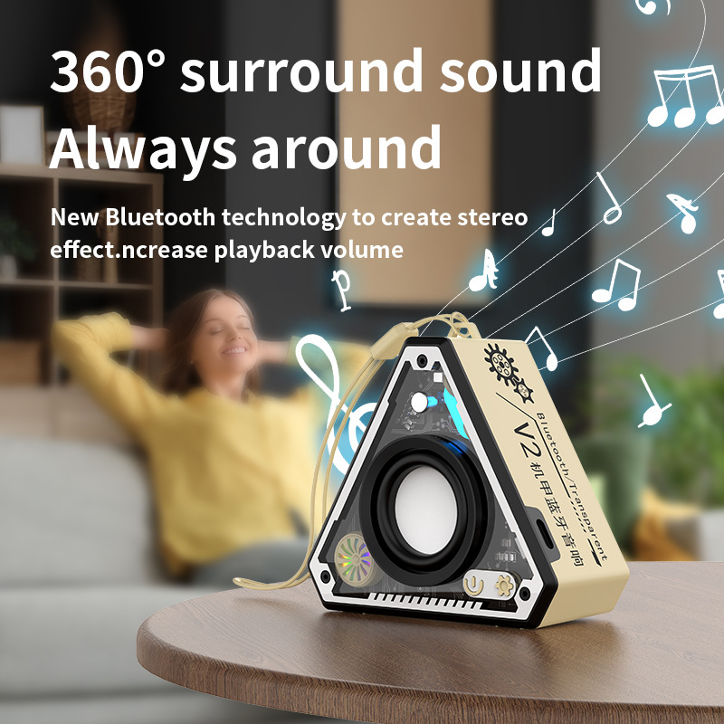 V2 Mech-Style Bluetooth 5.3 Speaker: 360° Bass Boost, RGB Lights, 5H Playtime | Portable Compact Soundbar for Outdoor/Desktop (52mm Drivers, 500mAh)