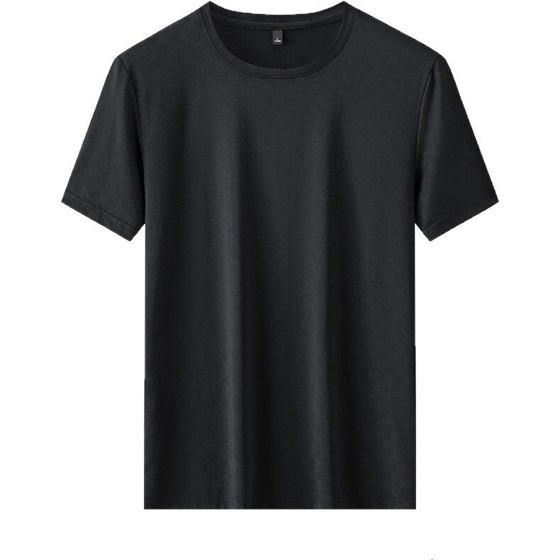 Summer bamboo elastic ice silk quick drying T-shirt for men's spring and summer loose sports short sleeved top, fitness running semi breathable t