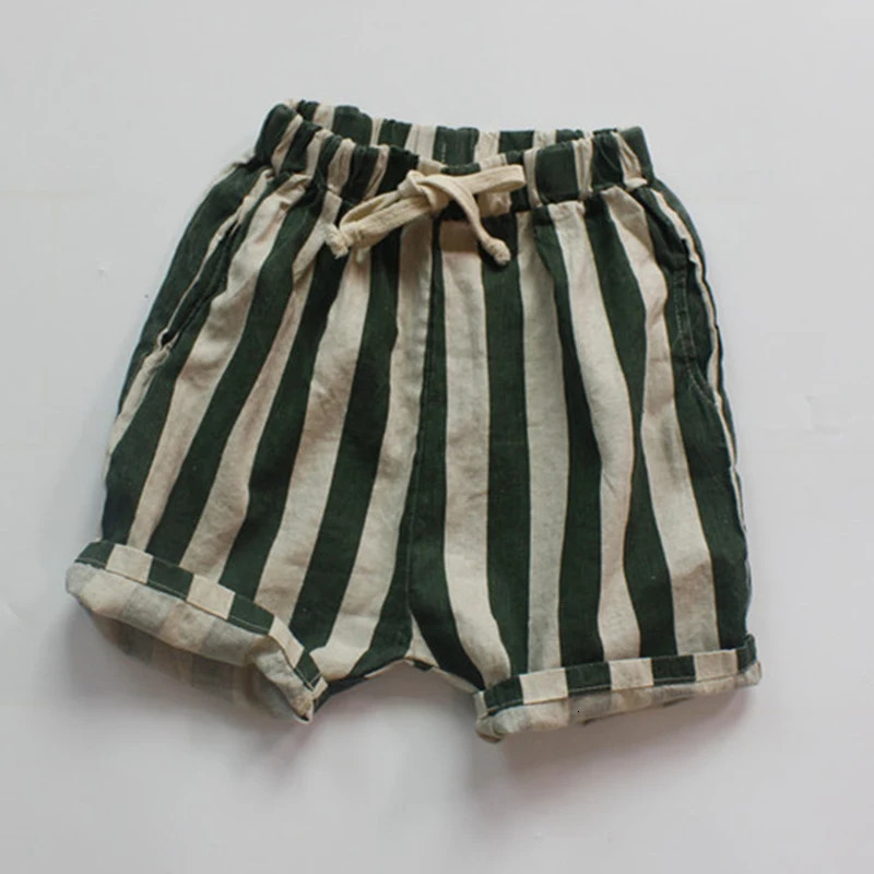 Summer 1-6 Yrs Baby Boys Girls Shorts Linen Cotton Stripes Kids Casual Shorts Baby Boys Girls Trousers Children Shorts 250304