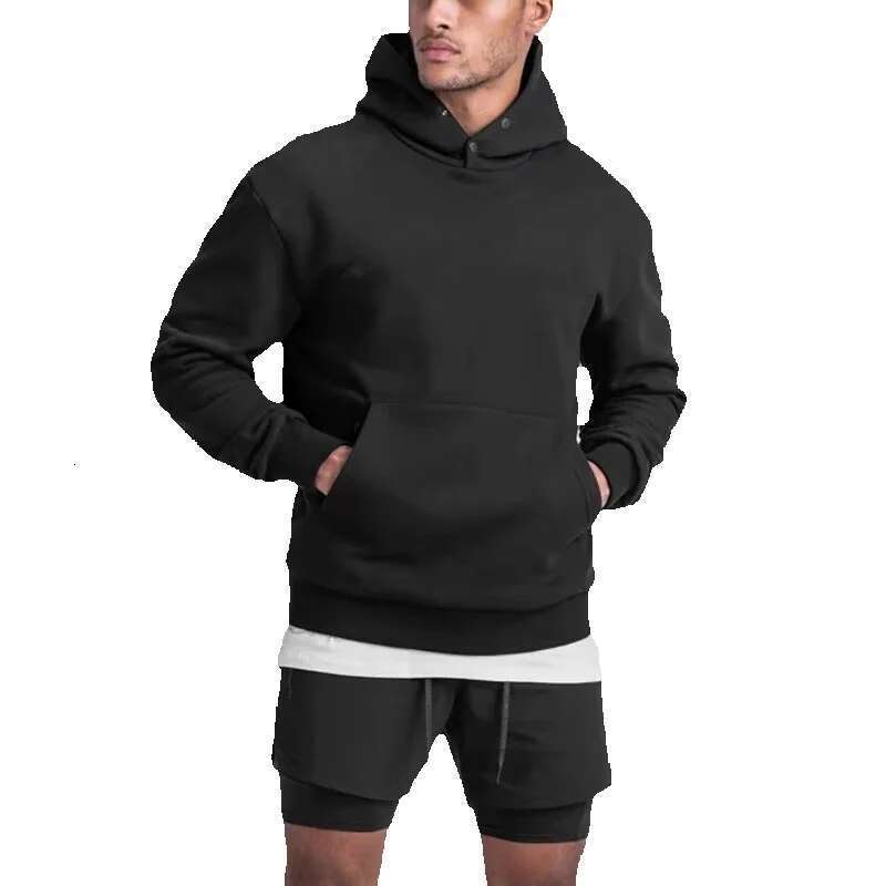 Stringless Hoodies High Quality Thick Cotton Poly Pullover Hoodie No String Pocket Men Snap Button Sweatshirt With Hood