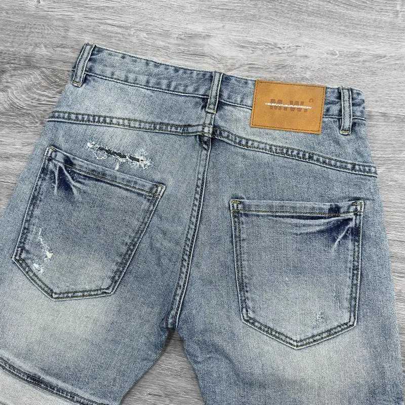New Shorts Mens Spliced Denim Shorts Knee Length Designer Luxury Streetwear Distressed Korean Luxury Casual Summer Short JeansT250305