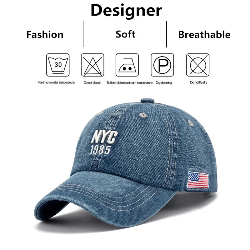 Fashion NYC 1985 Embroidery Denim Baseball Caps Adjustable Outdoor Casual Adult Wash Sports Golf Sun Hats 250228