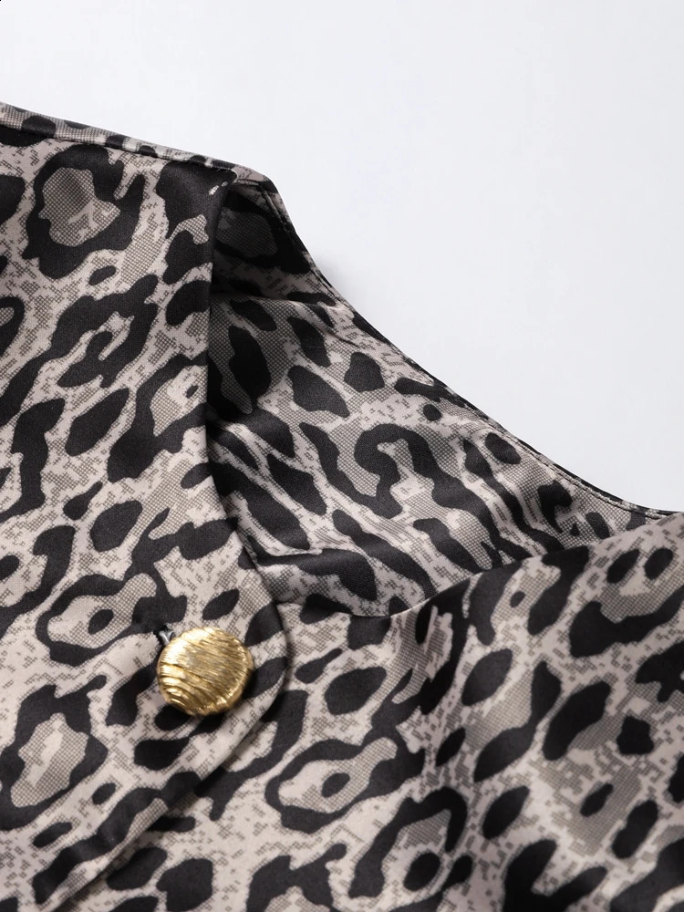 Fashion Leopard Short sleeved Puff Womens Shirt Spring Casual Round Neck Womens Elegant and Unique Womens Tailored Top 250227