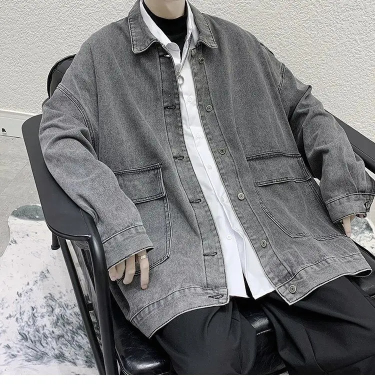 Japanese Style Ins Trendy Workwear Denim Jacket Spring Autumn Loose Tops Korean Couple Allmatch Coat 250225