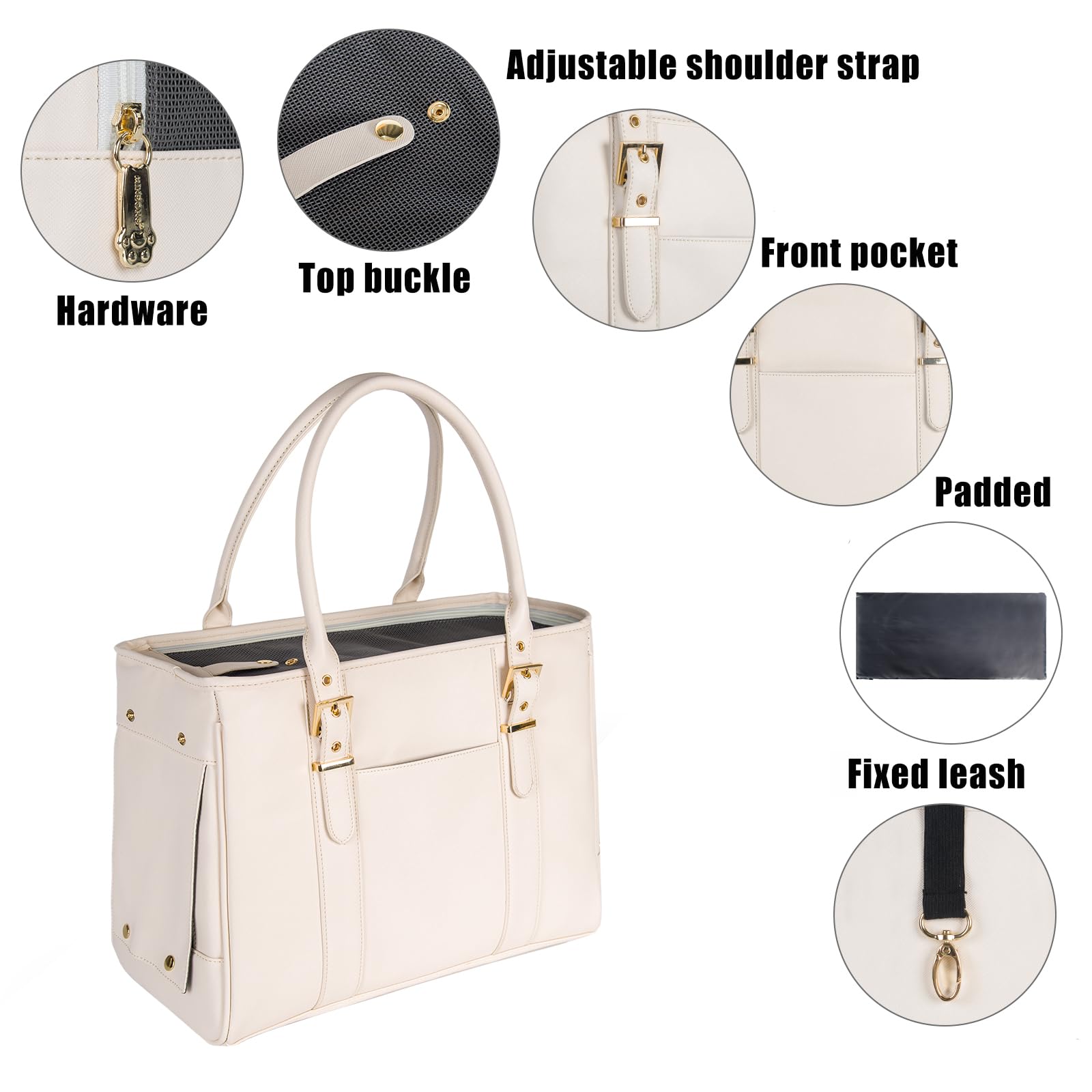 Fashion Pet Carrier Dog Purse Cat Bag Soft-Sided Carriers Travel Airline Approved, Stylish Leather Tote Handbag for Small Animal Puppy Kitten