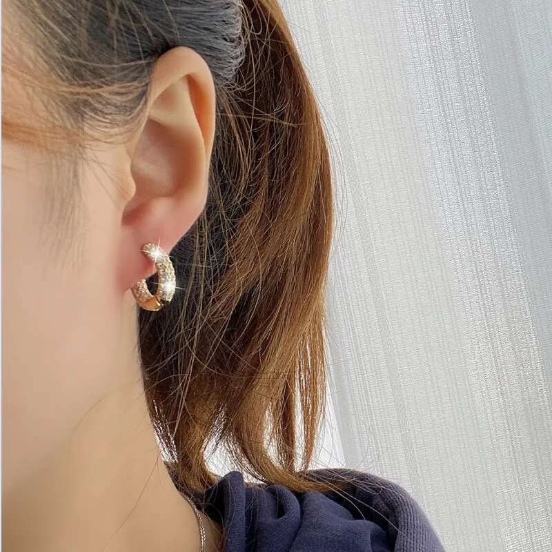 Anziw Micro Paved Full Moissanite Hoops Earrings Sier Dazzg Dia Ear Jewelry for Women Men Party Wedding Gift