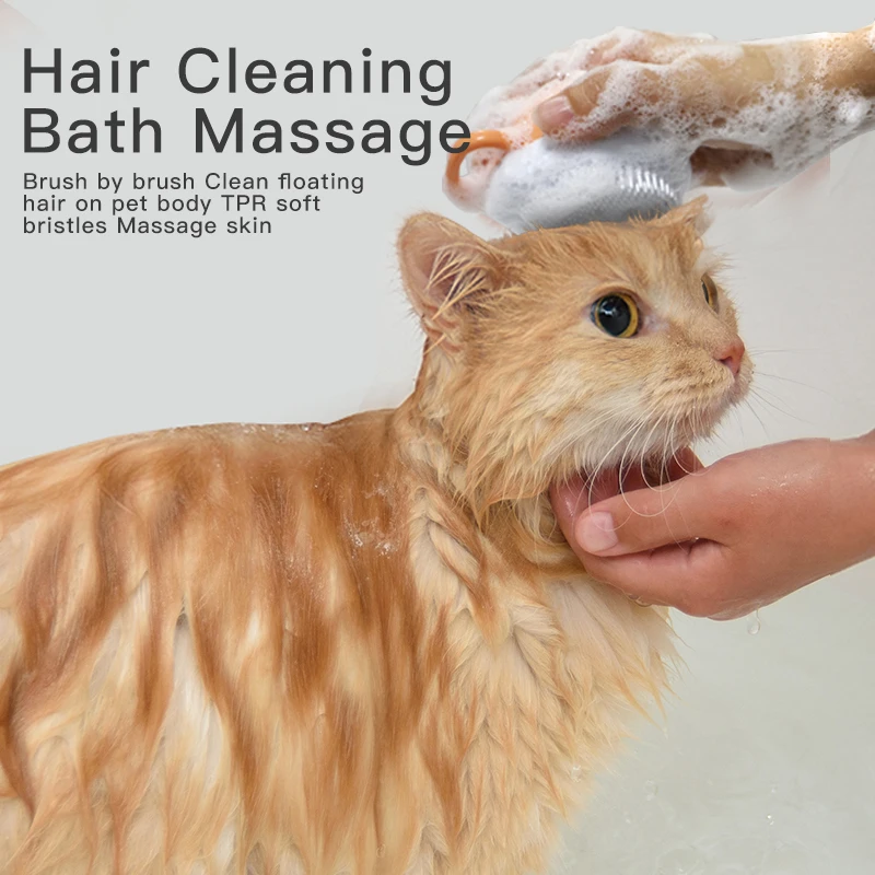 Dog Scrubber for Bath Pumpkin-Shaped Pet Bath Brush with Soap & Shampoo Dispenser Cat Massage Soft Bristles Grooming Scrubber