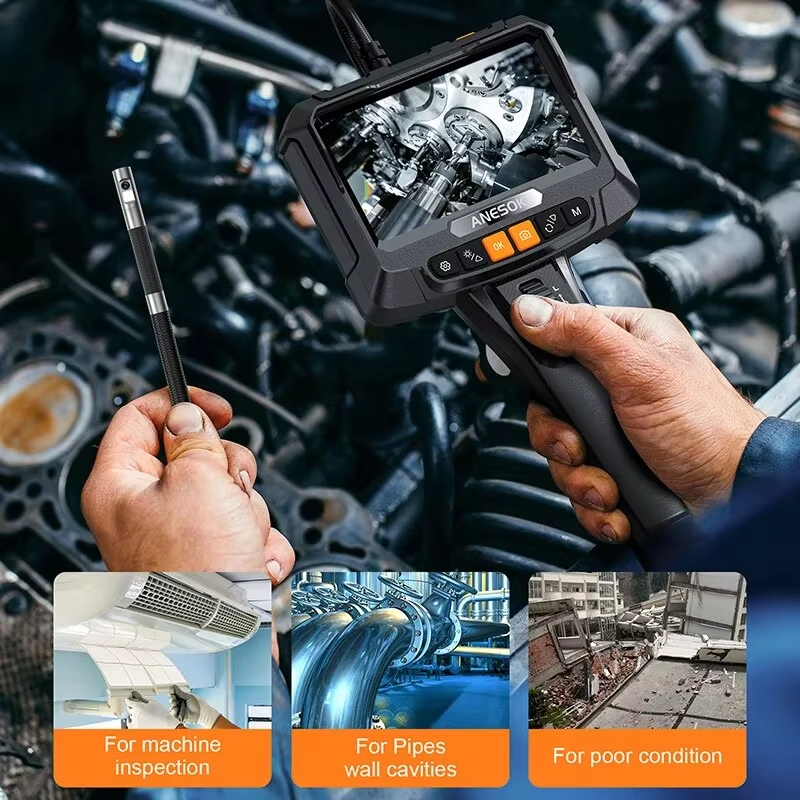 360 degrees Steering Industrial Endoscope Camera 8mm 5inch IPS Screen Single&Dual Lens Inspection Borescope 1080P For Car Engine Pip