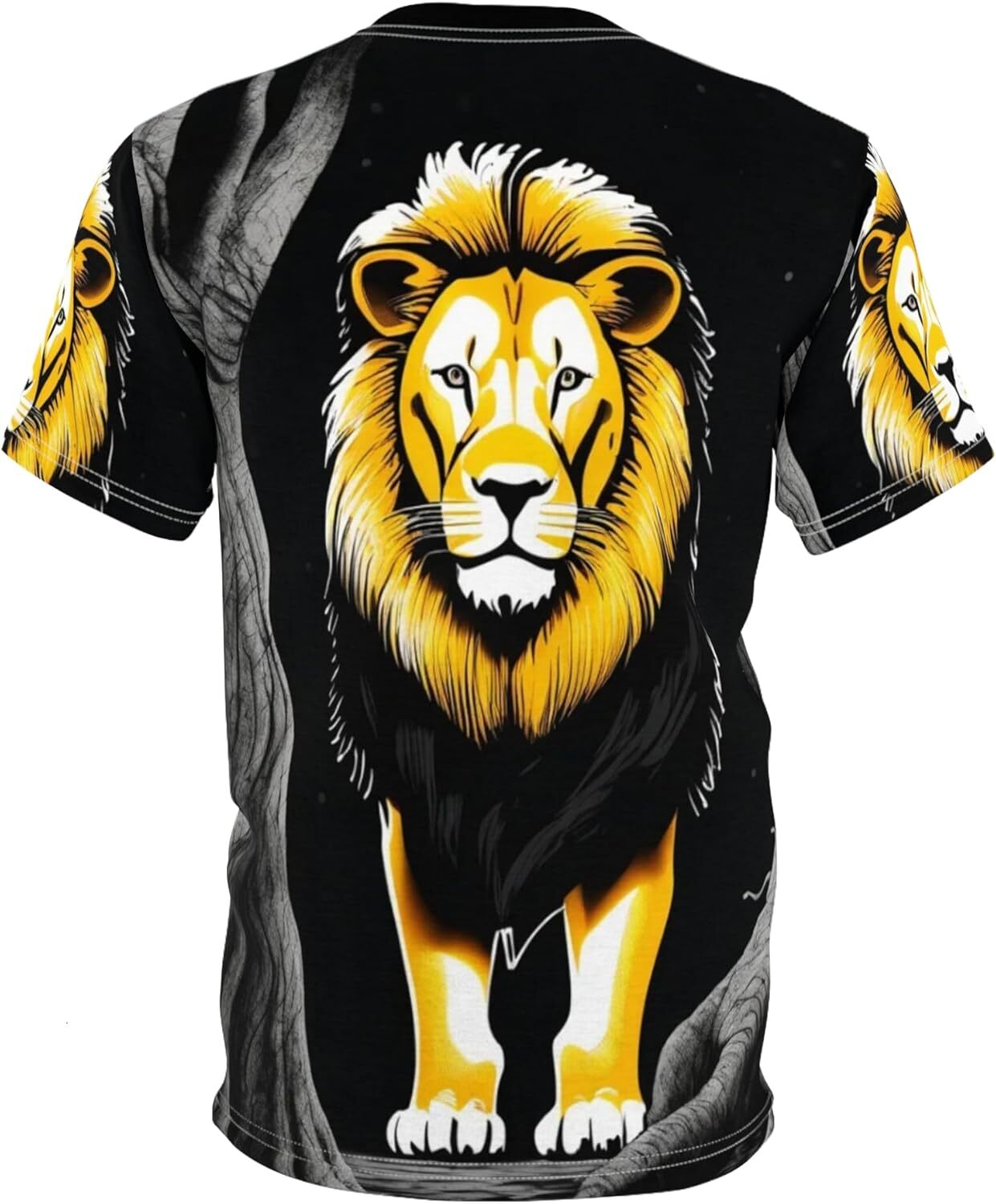 Mens T shirt t-Shirt Lion 3D Shirt All Over Print The Male Lion Stands in The Dark, Behind are Two Large Old Trees tee Casual tops summer clothes