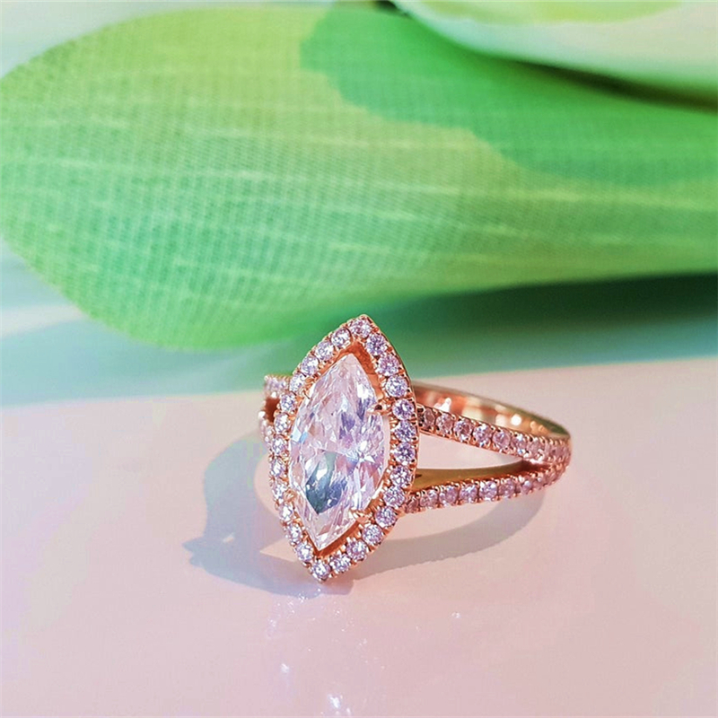Jewelry 18K Real Gold Engagement Ring For Women 1.0Carat Marquise Halo Split Shank Wedding Gold Ring IGI Certificate Lab Grown Diamond Anniversary Wom