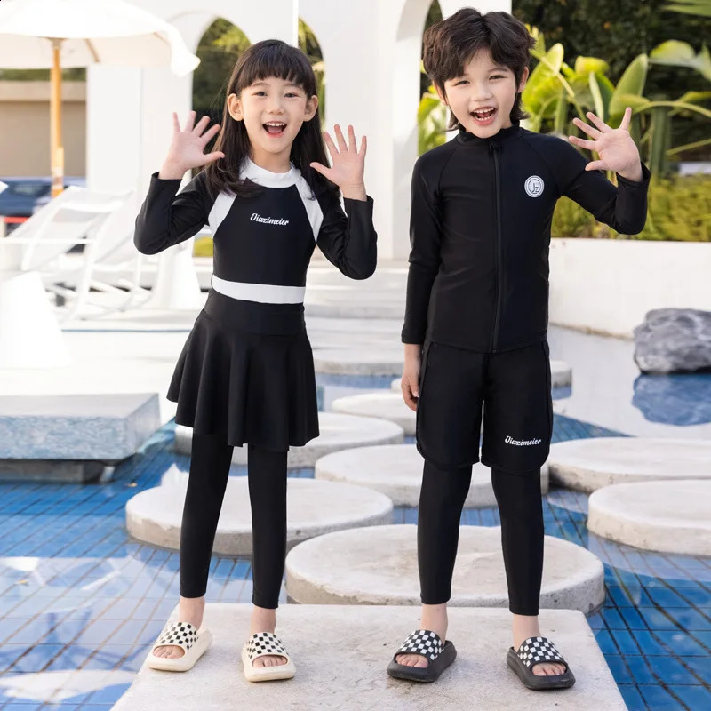 Kids Girls Boys Swimsuit Long Sleeve pants Sun Protection Swimming Beach Wear Cute and Playful Rash Guard 250304