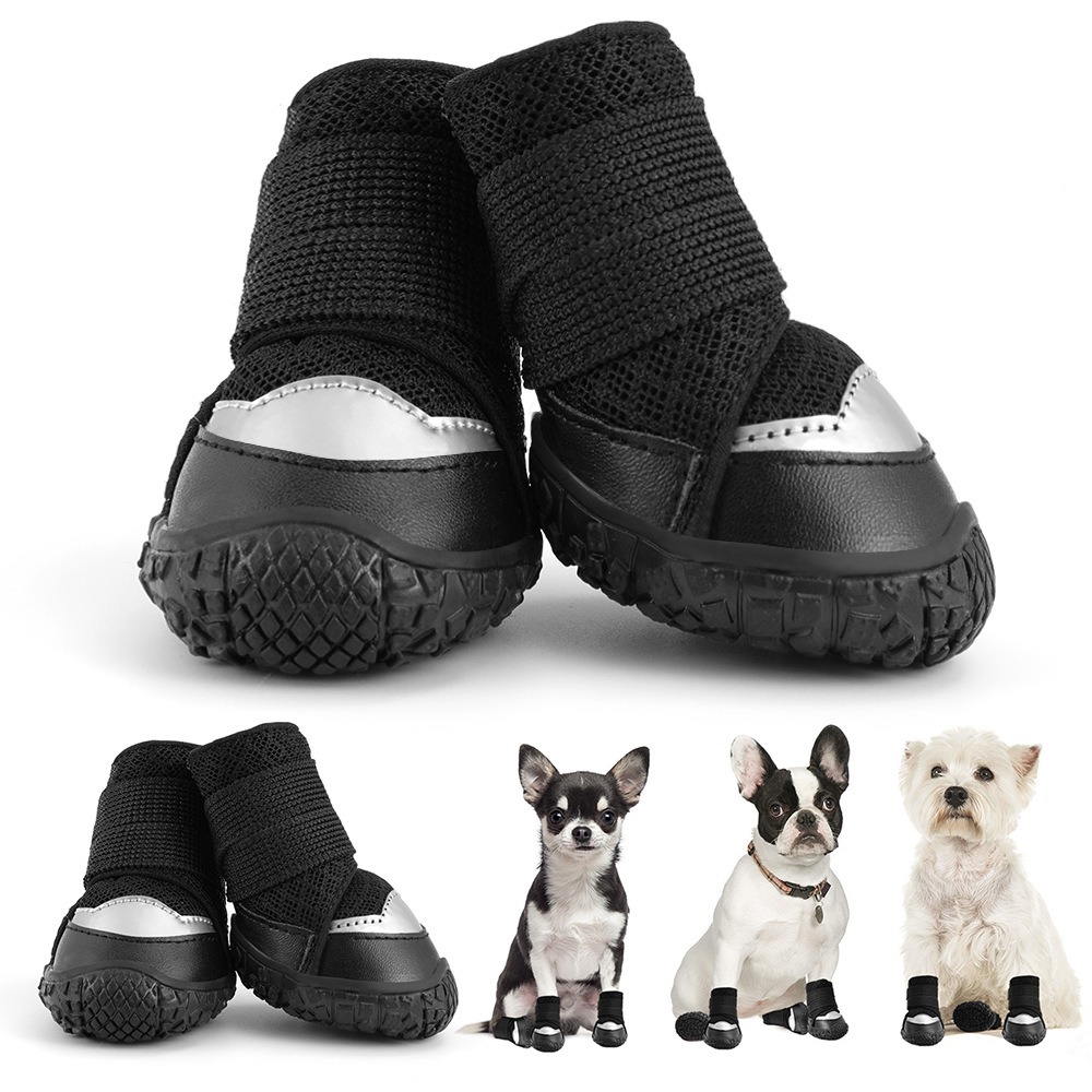 4pcs/set Pet Booties Breathable Dog Boots Anti-Slip Waterproof Dog Shoes Wear-resistant Soft Puppy Mesh Shoes Hiking