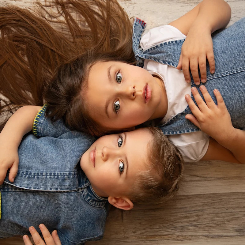 Summer denim collection girls dress set cute baby rompers boys casual shirt girls skirt family clothing set contrast pockets 250326