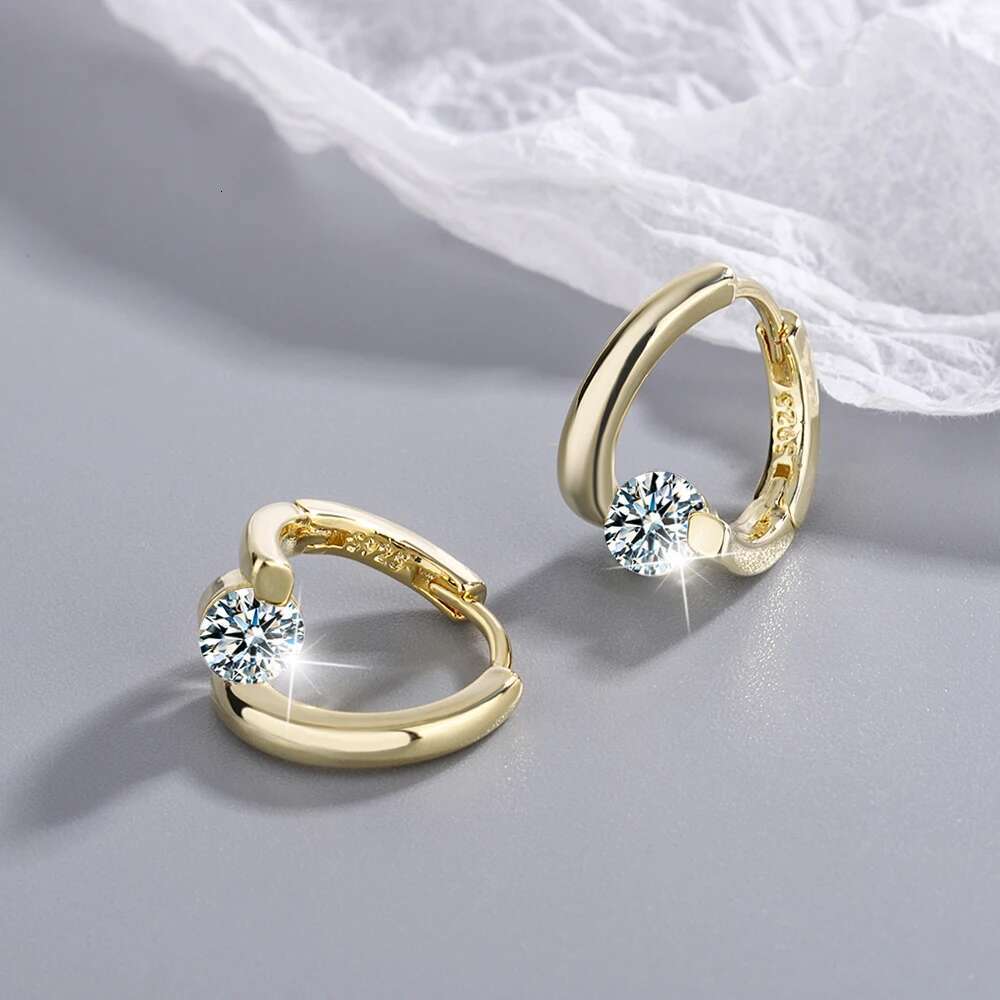 Real 1 Carat Round Moissanite Dia Hoop Earrings Women Sterg Sier Sparkg Wedding Party Fine Jewelry