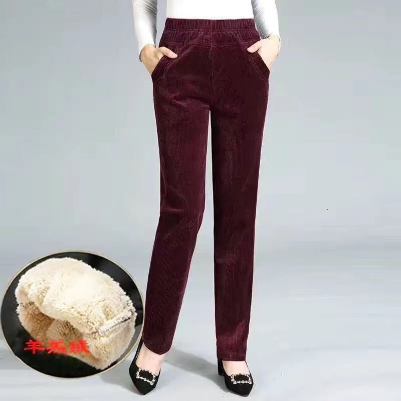 Thin Plush Thick Casual Pants Fleece Pencil Corduroy Warm High Waist Autumn Winter Leggings Trousers 250304