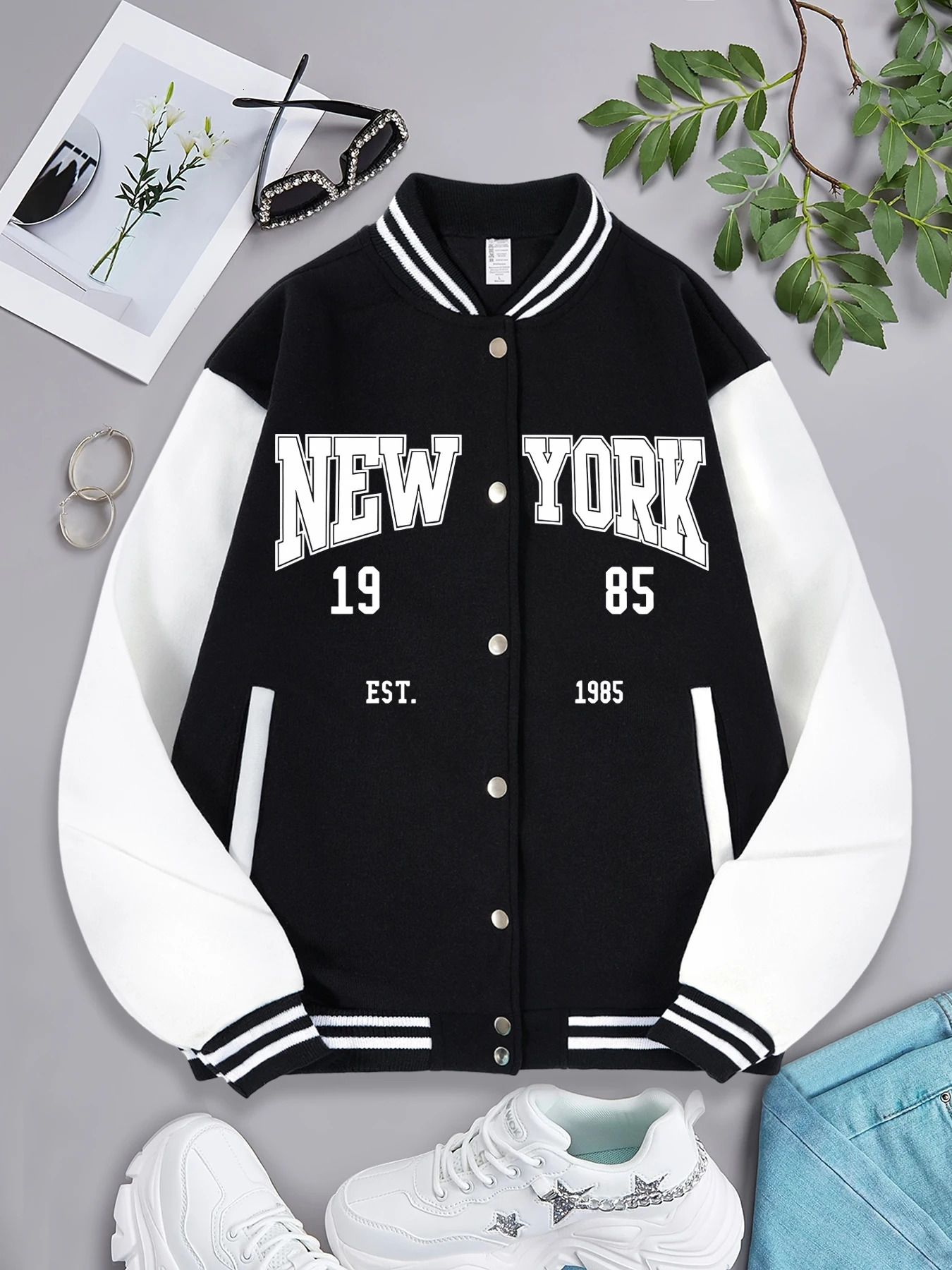 York 1985 Letter Prints Jackets Women Hip Hop Baseball Uniform Personality Street Casual Jacket Warm Soft Womans Clothing 250304