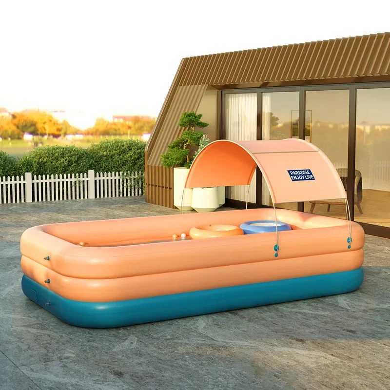 Outdoor Lawn Inflatable Kids Swimming Pool With Awning Quality PVC Portable Swimming Pool Summer Water Party PoolXJ250305