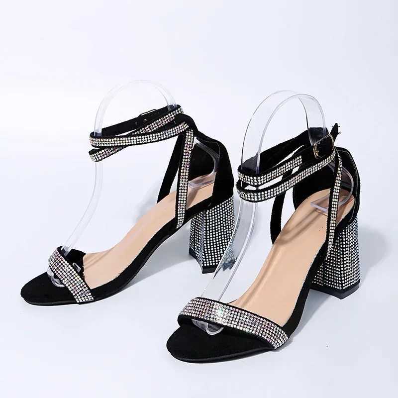 Luxury Gold Jewelry High Heels Sandals Women 2023 Summer Thick Heeled Ankle Straps Party Shoes Woman Plus Size 43 Open Toe PumpsXJ2500305